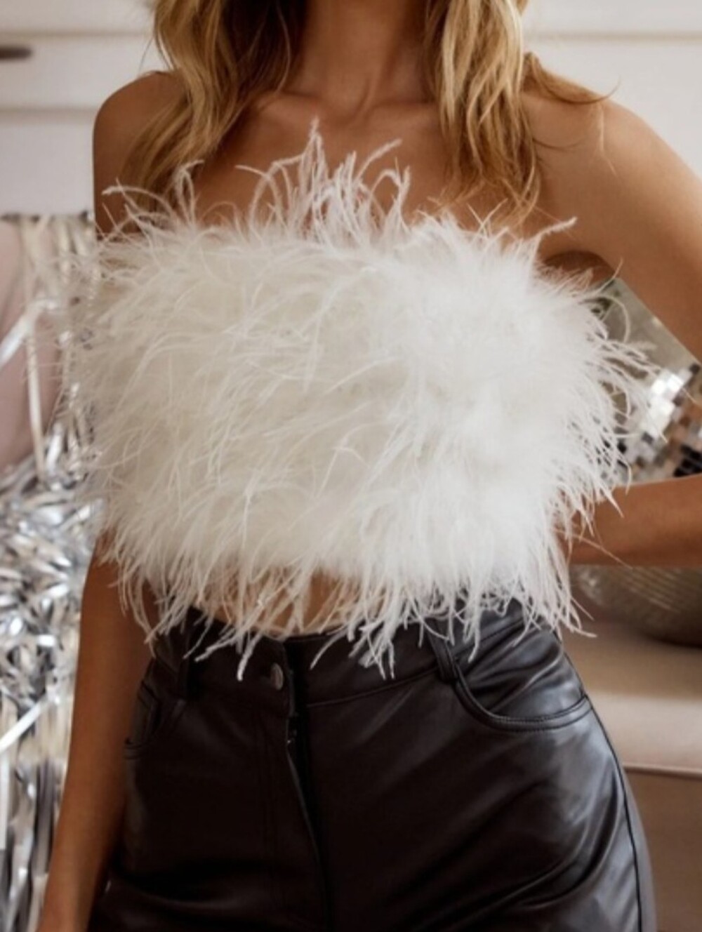 Faux Feather Strapless Top 12th Tribe